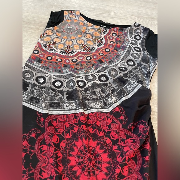DESIGUAL Cute Black & Red Mandala Print Designer Dress. - Picture 5 of 11